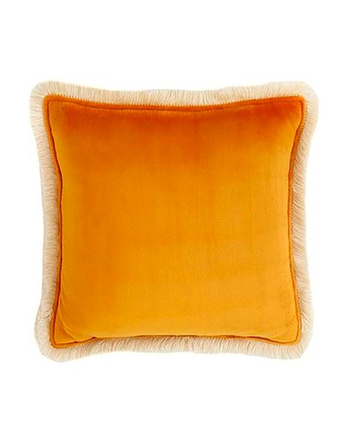 MOI MILI Coussin ou housse Mustard soft velvet pillow with fringe Ocre 100% Polyester